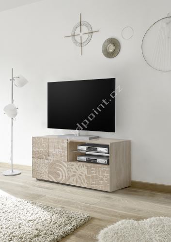 Skříňka pod televizi Xaos-TV korpus dekor dub, dvířka béžový vzor