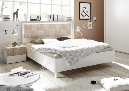 Manželská postel Xaos-P1-160 bílý mat v kombinaci s dekorem béžovým