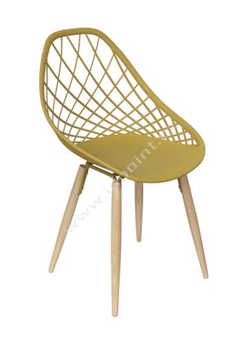 Moderní židle Philo s podnoží dub přírodní a sedák plast žlutý matný