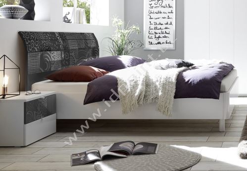 Manželská postel Xaos-P2-160 bílý mat v kombinaci s dekorem šedým