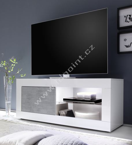 TV skříňka BasicNEW-TV-S LBI BET bílý lesklý lak v kombinaci s betonem