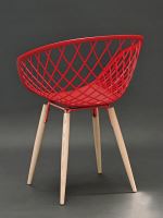 Moderní židle Harry s podnoží dub přírodní a sedák plast červený hedvábně matný