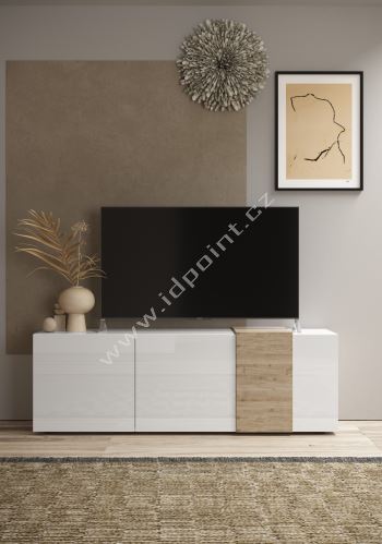 Italský nábytek TV skříňka Venus-TV LBI RKA kombinace bílý lesklý lak a dub kadiz