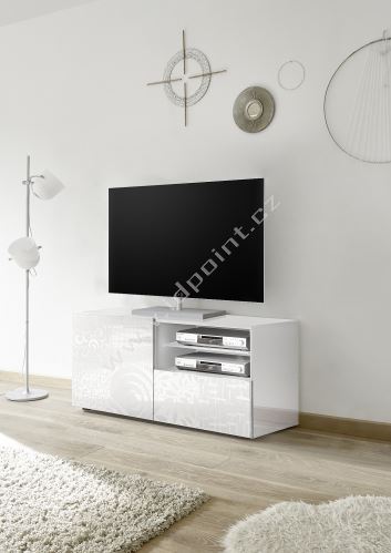 Skříňka pod televizi Xaos-TV korpus bílý lak, dvířka bílý vzor