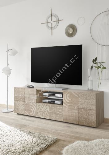 Skříňka pod televizi Xaos-TV2 korpus dekor dub, dvířka béžový vzor