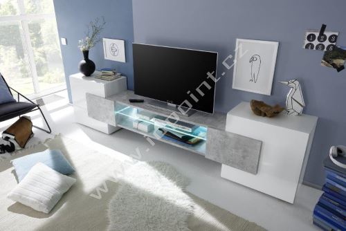 Skříňka pod televizi Incastro-TV-S bílý lesklý lak a beton