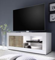 TV skříňka BasicNEW-TV-S LBI PER bílý lesklý lak v kombinaci se starým dřevem
