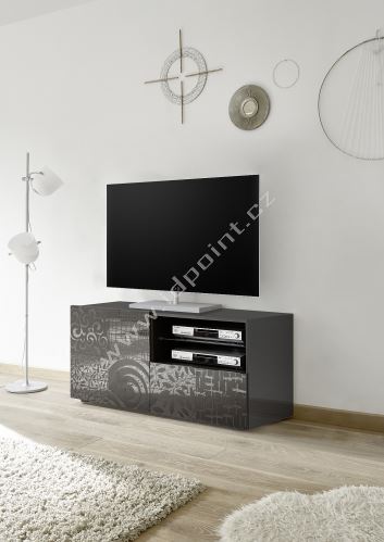 Skříňka pod televizi Xaos-TV korpus šedý lak, dvířka šedý vzor