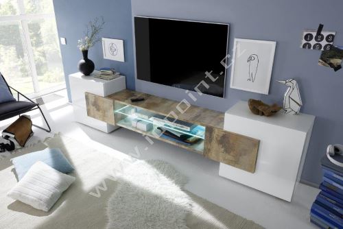 Skříňka pod televizi Incastro-TV-S bílý lesklý lak a staré dřevo