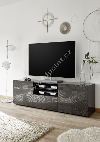 Skříňka pod televizi Xaos-TV2 korpus šedý lak, dvířka šedý vzor
