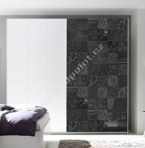 Šatní skříň s posuvnými dveřmi Xaos-SD-275 bílý mat v kombinaci s dekorem šedým