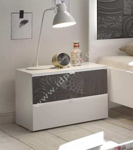 Noční stolek Xaos-NS bílý mat, jedna zásuvka dekor šedý